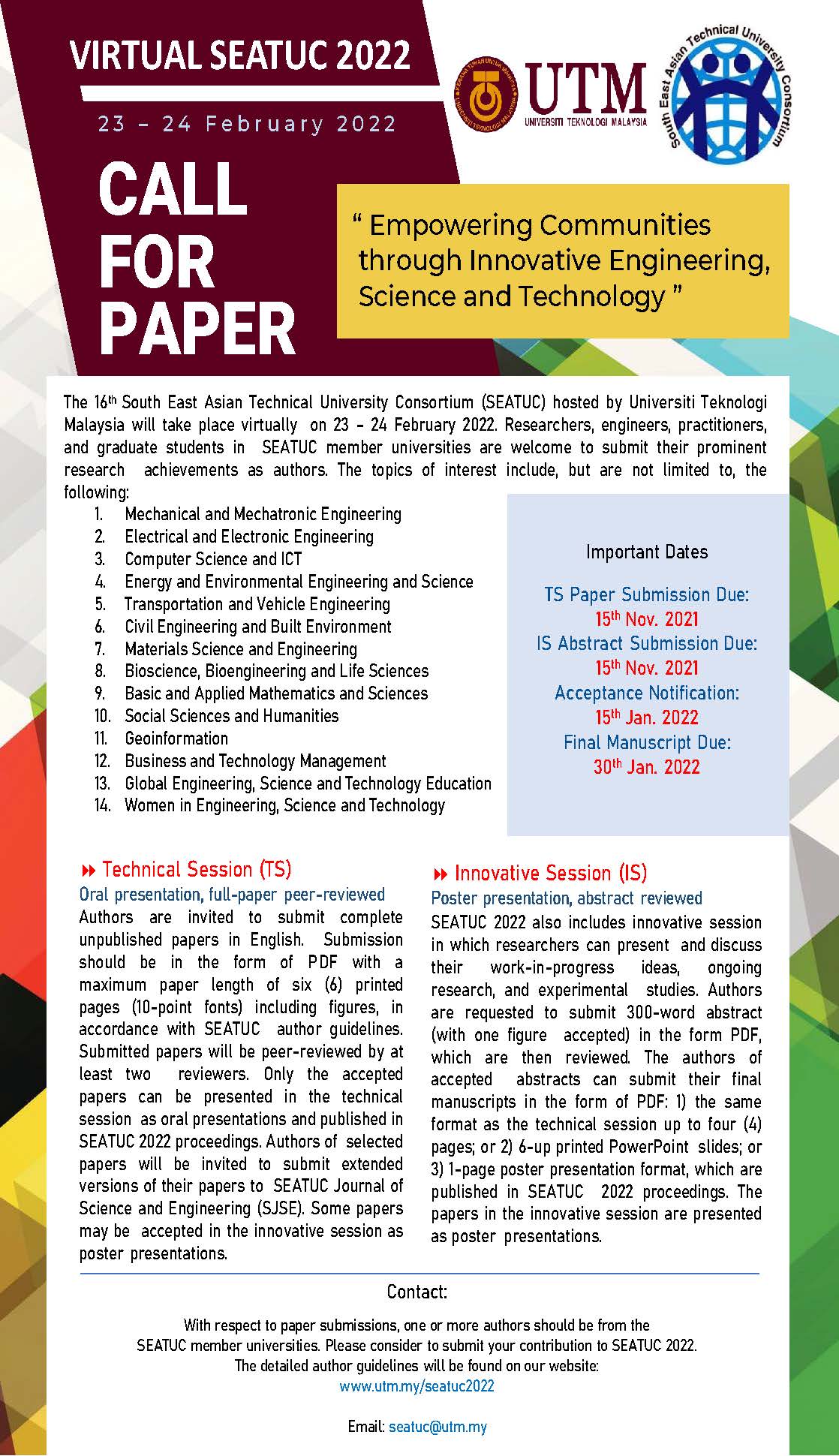 Call for Papers seatuc2023